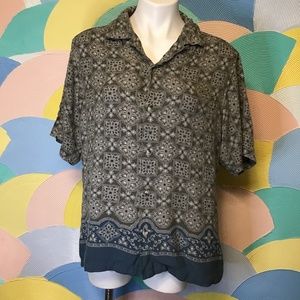 Liz Claiborne Vintage MENS green pattern button down Sz M